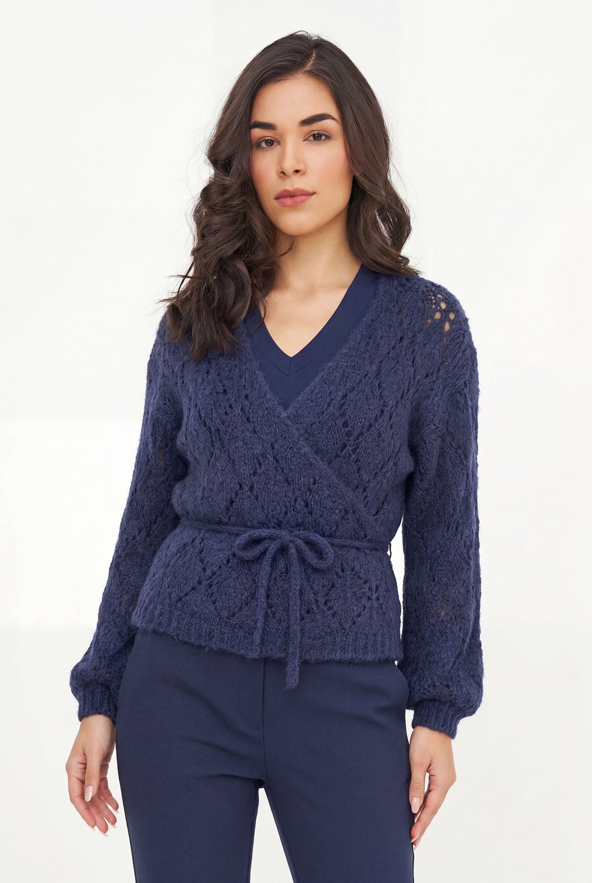 Women's Open-Crochet Wrap Cardigan