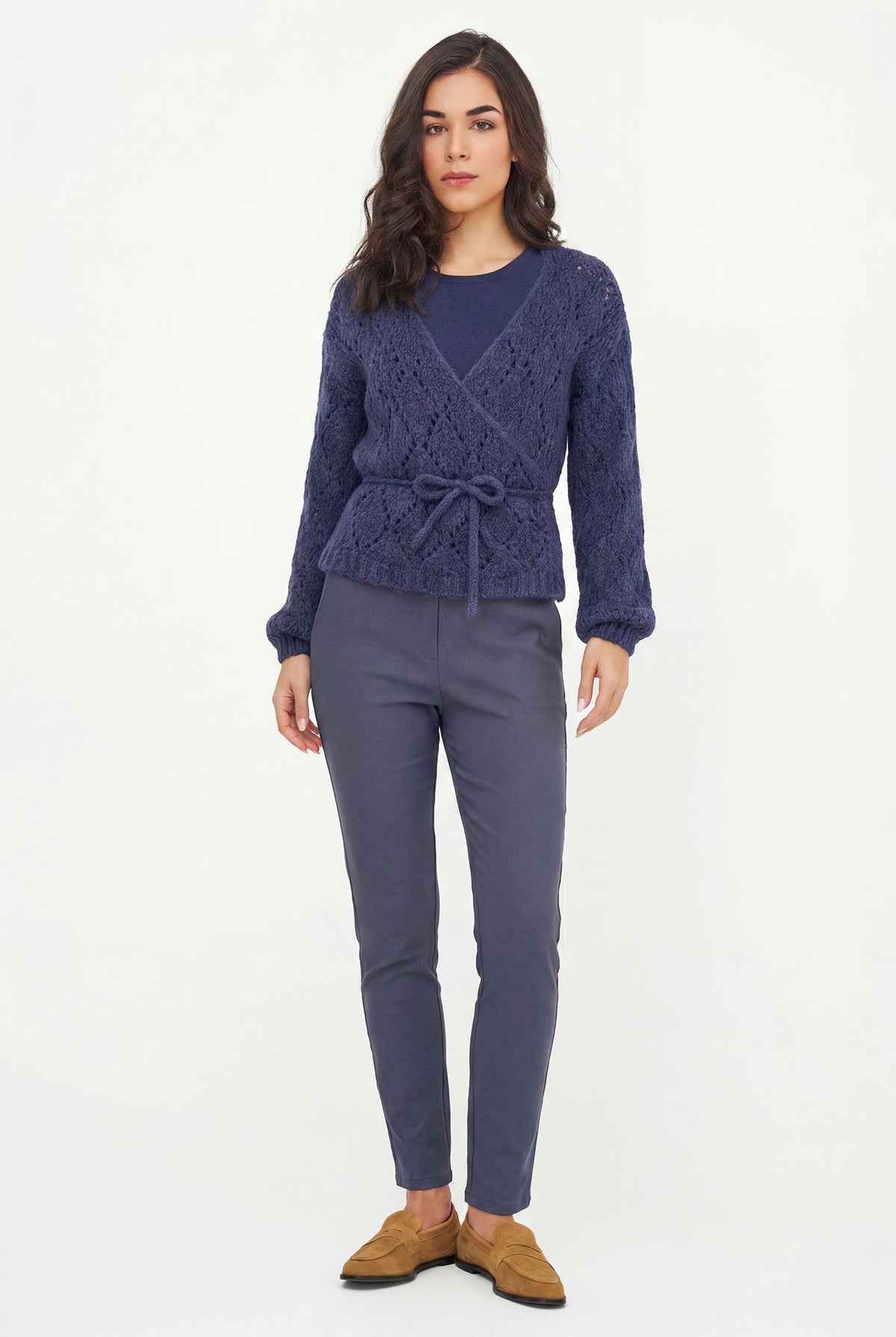Women's Open-Crochet Wrap Cardigan