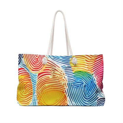 Colorful Fingerprint Pattern Weekender Bag | Rainbow Beach Tote | Moms Carryon