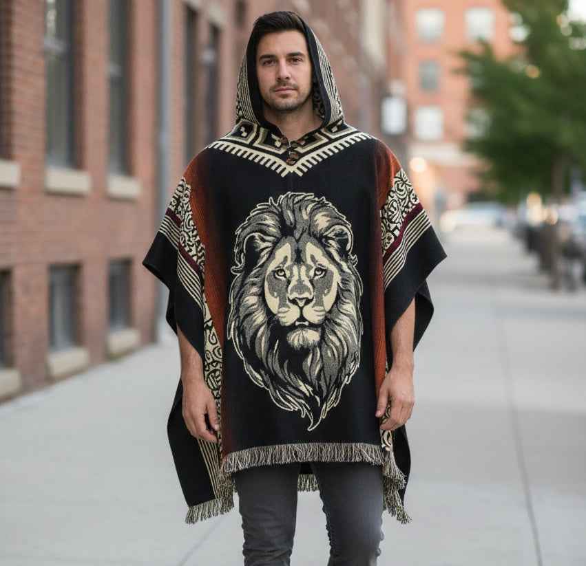 Lion head HandMade Wool Poncho
