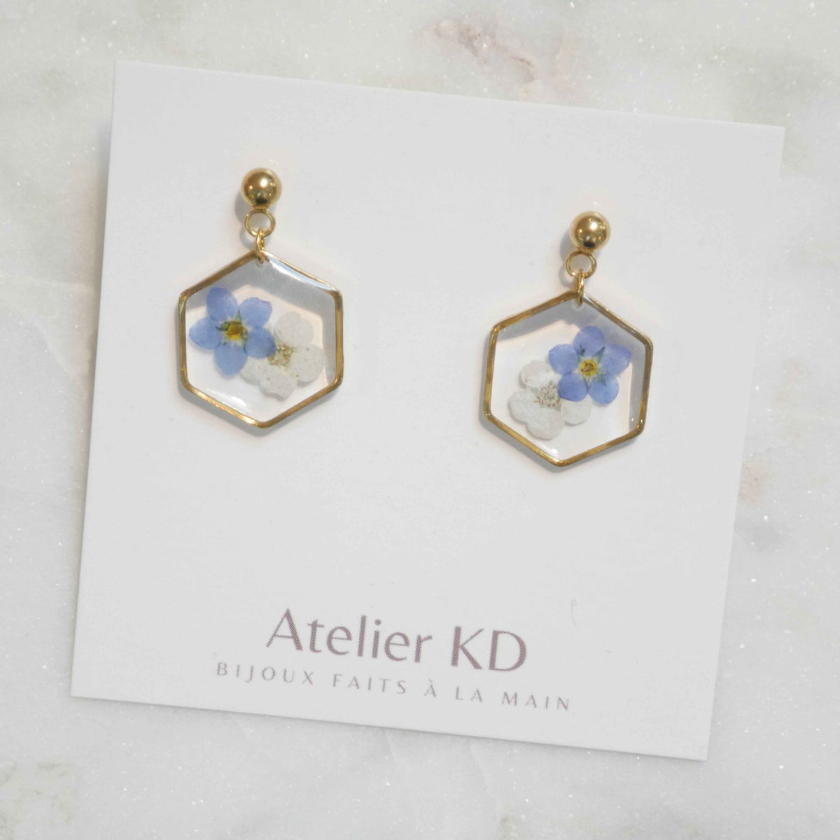 Boucles d'oreilles Lola - hexa blanc et bleu