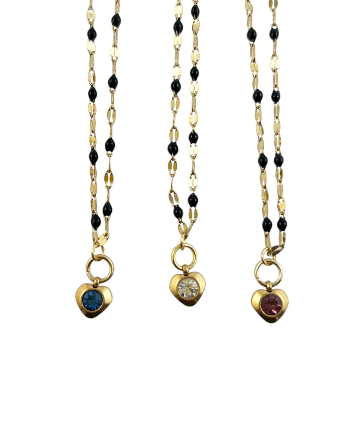 Heart Stone Necklaces in gold - various birthstone colours