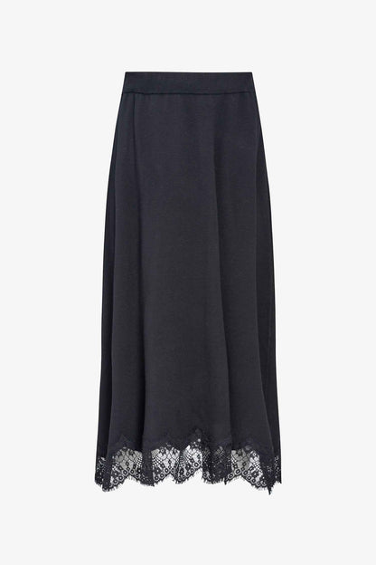 Women's Fine Knit Pull-On A-Line Skirt with Lace Trim