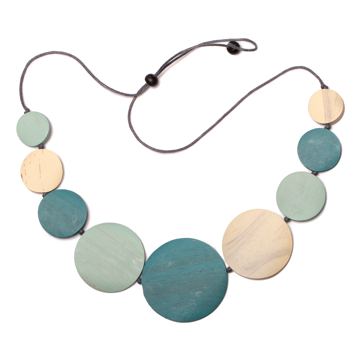 Graduated Wooden Disc Necklace