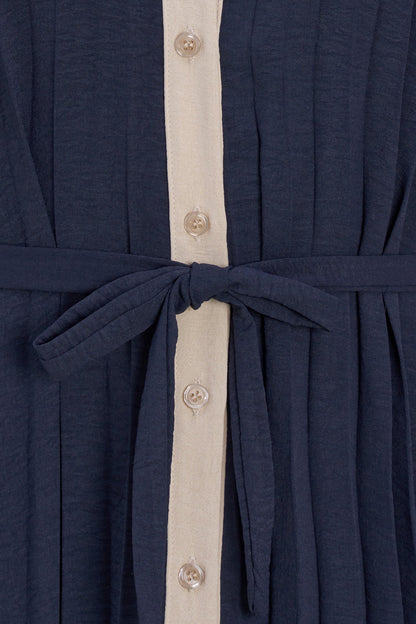 Women's Color-Block Pleated Shirt Dress