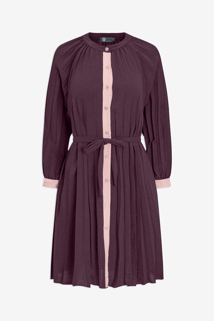 Women's Color-Block Pleated Shirt Dress