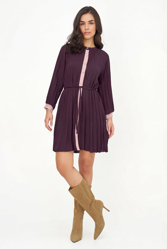 Women's Color-Block Pleated Shirt Dress