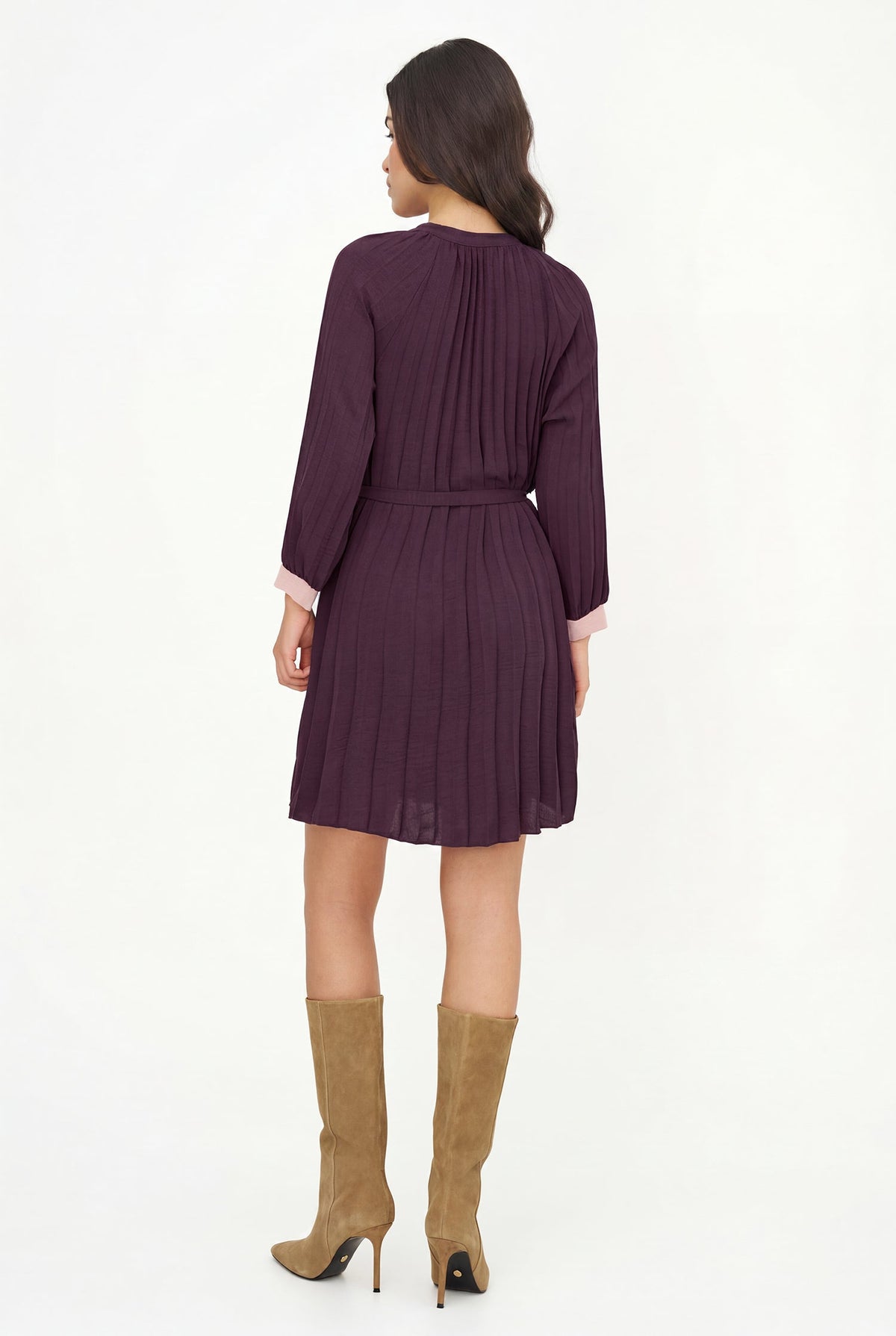 Women's Color-Block Pleated Shirt Dress