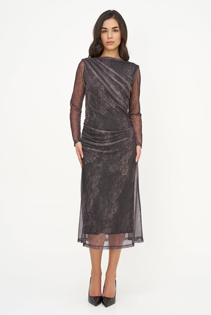 Women's Printed Mesh Boat-Neck Dress