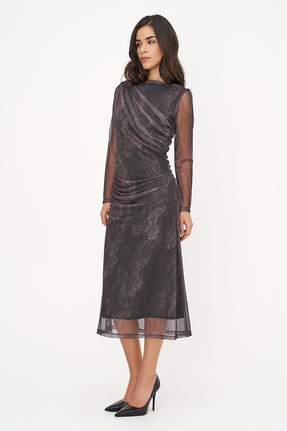 Women's Printed Mesh Boat-Neck Dress