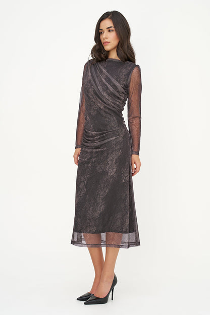 Women's Printed Mesh Boat-Neck Dress