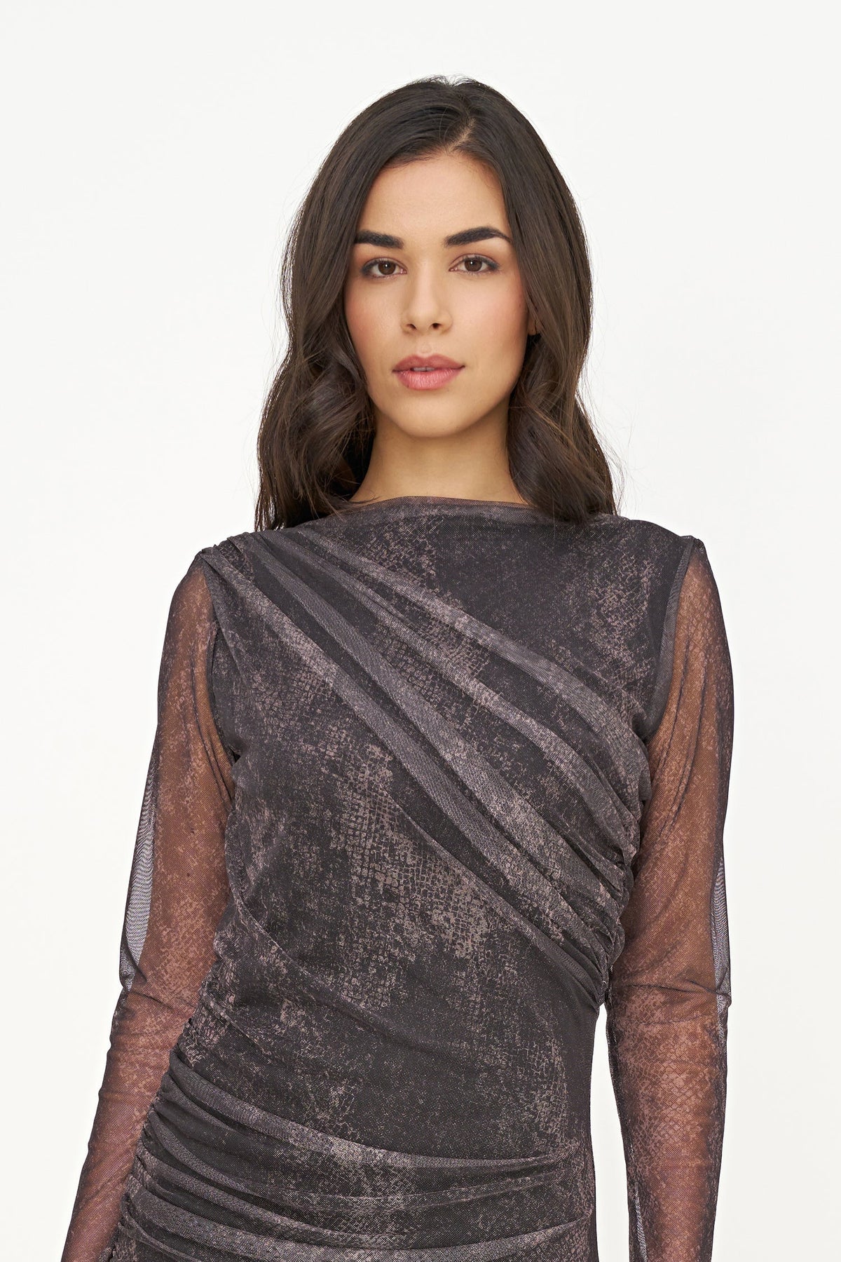 Women's Printed Mesh Boat-Neck Dress