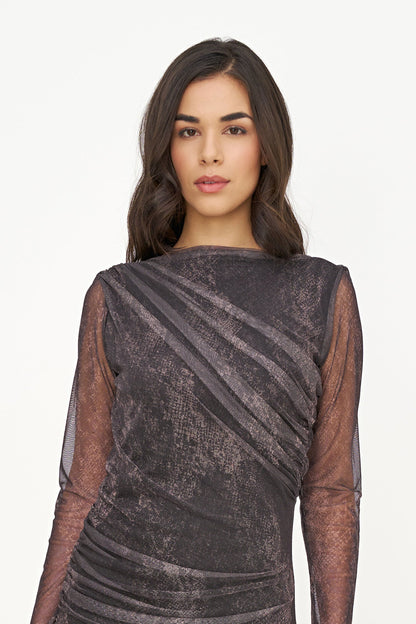 Women's Printed Mesh Boat-Neck Dress
