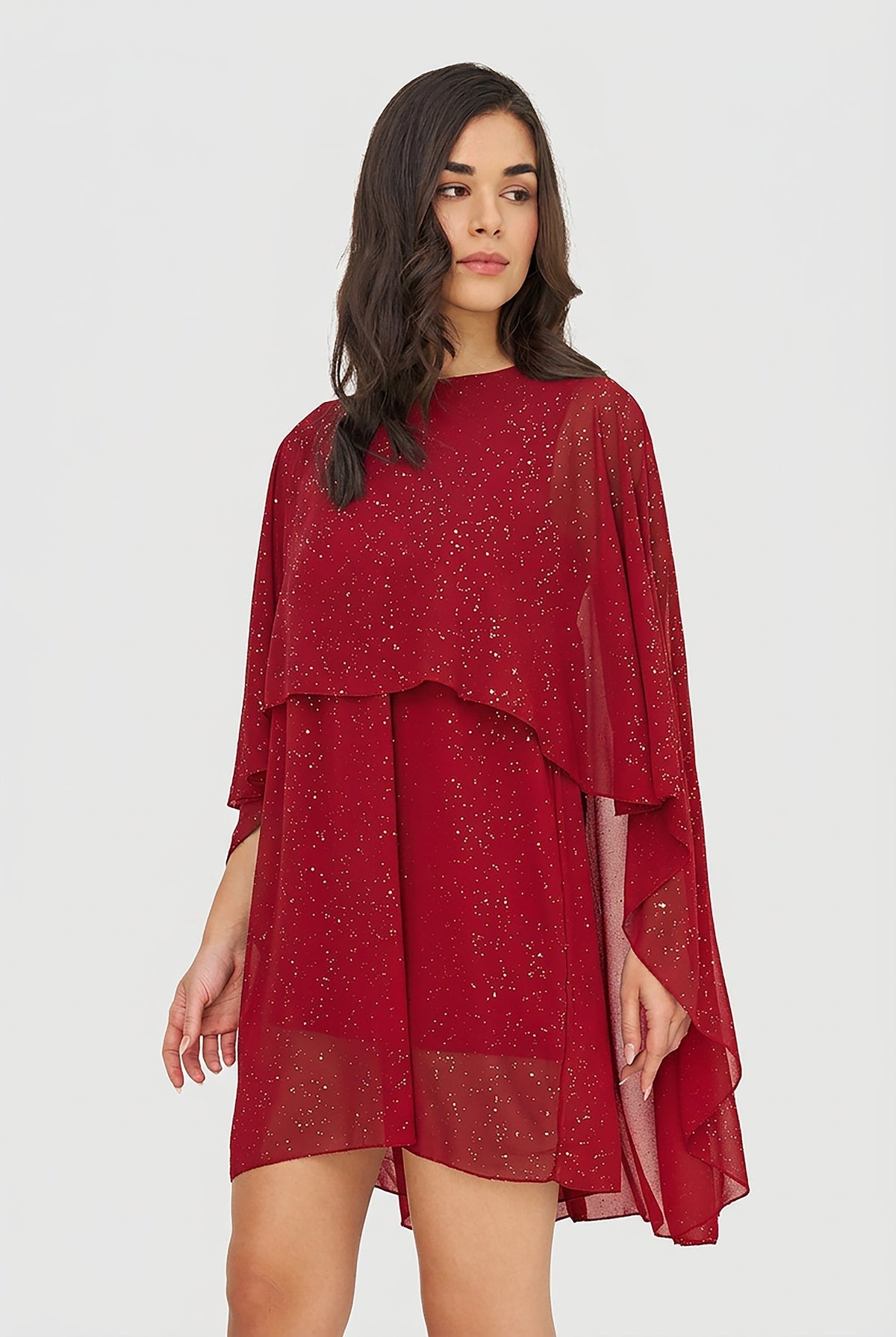 Women's Foil-Printed Woven Cape Dress