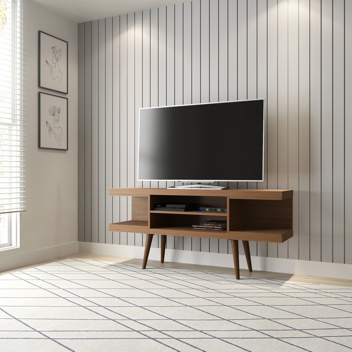 Eureka Modern 53.14" TV Stand with 4 Shelves - Maple Cream