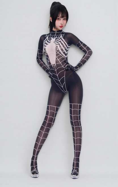 Symbiote Spider Girl Sheer 10D Nylon Full Bodysuit Body Stocking Lingerie