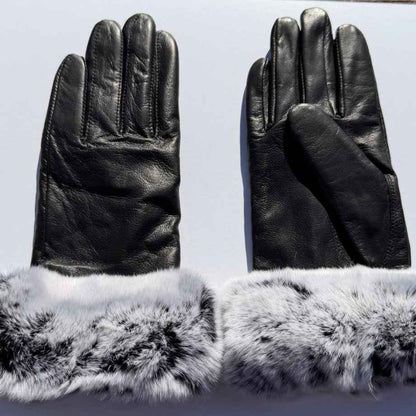 Women's Lamb Leather Gloves with Rabbit Fur Trim