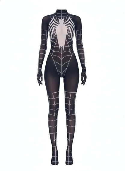 Symbiote Spider Girl Sheer 10D Nylon Full Bodysuit Body Stocking Lingerie