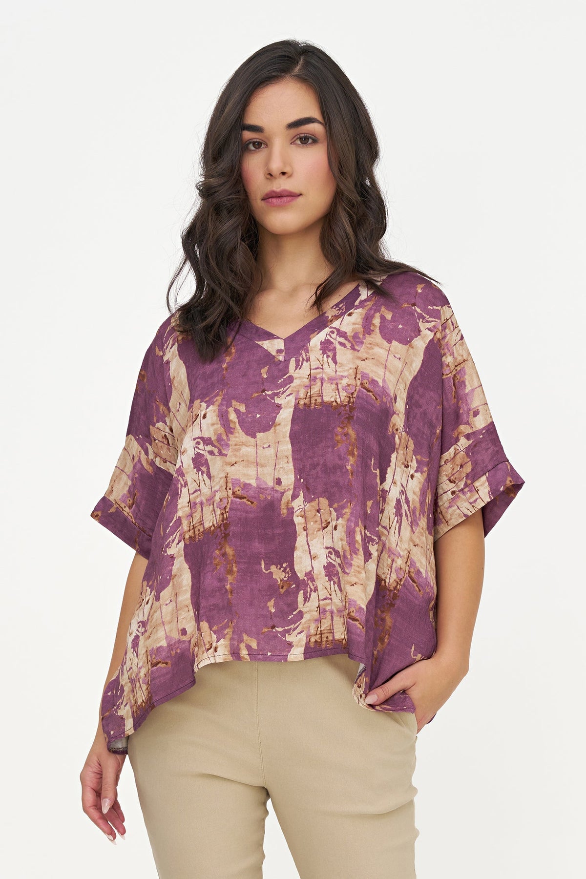 Women's Printed Oversized V-Neck Tunic