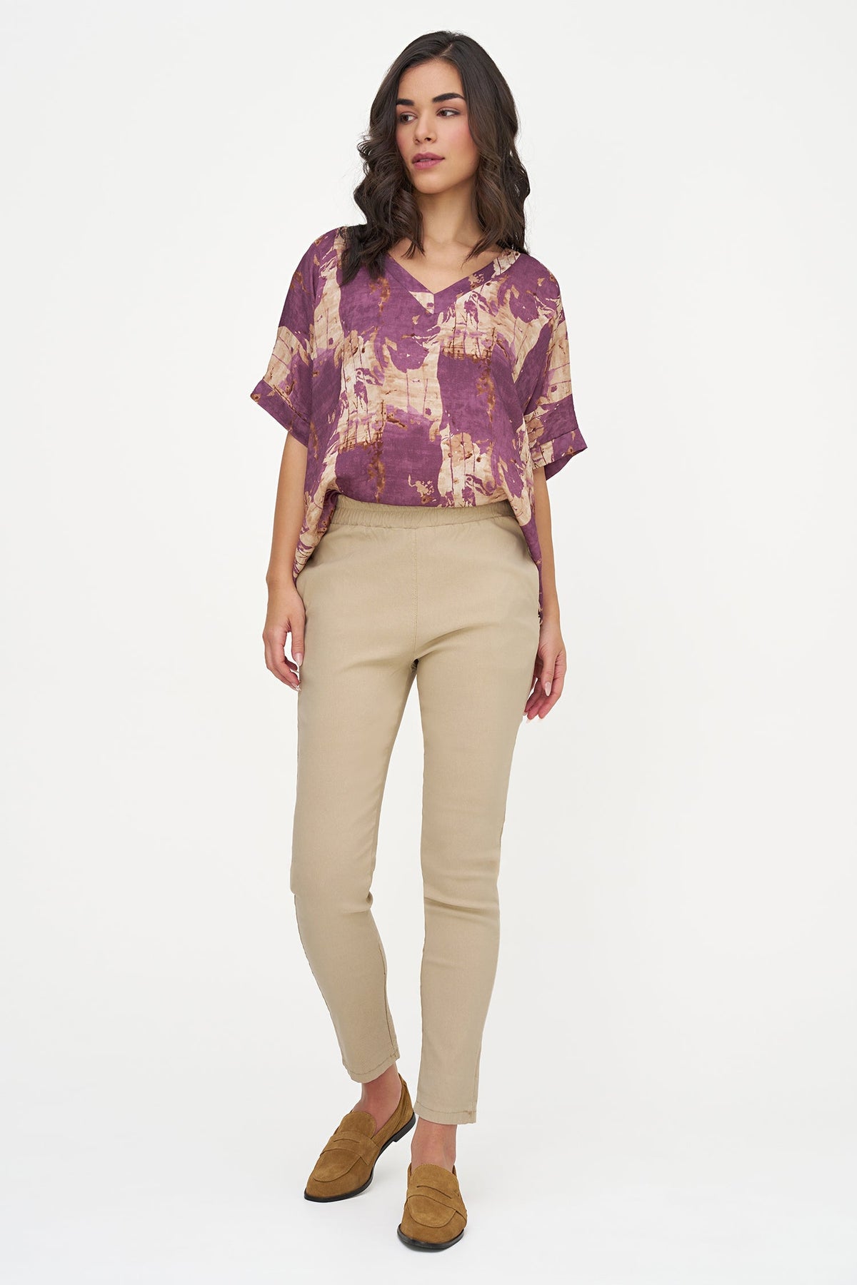 Women's Printed Oversized V-Neck Tunic