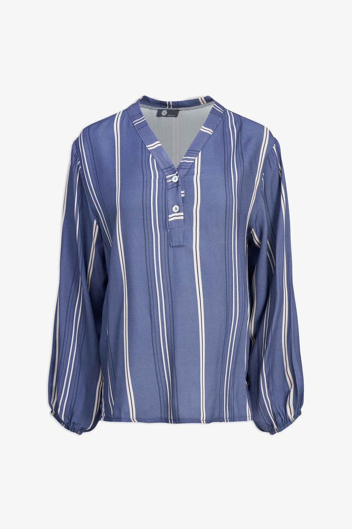 Women's Printed Woven Tunic with Buttoned V-Neck Collar & Side Slits