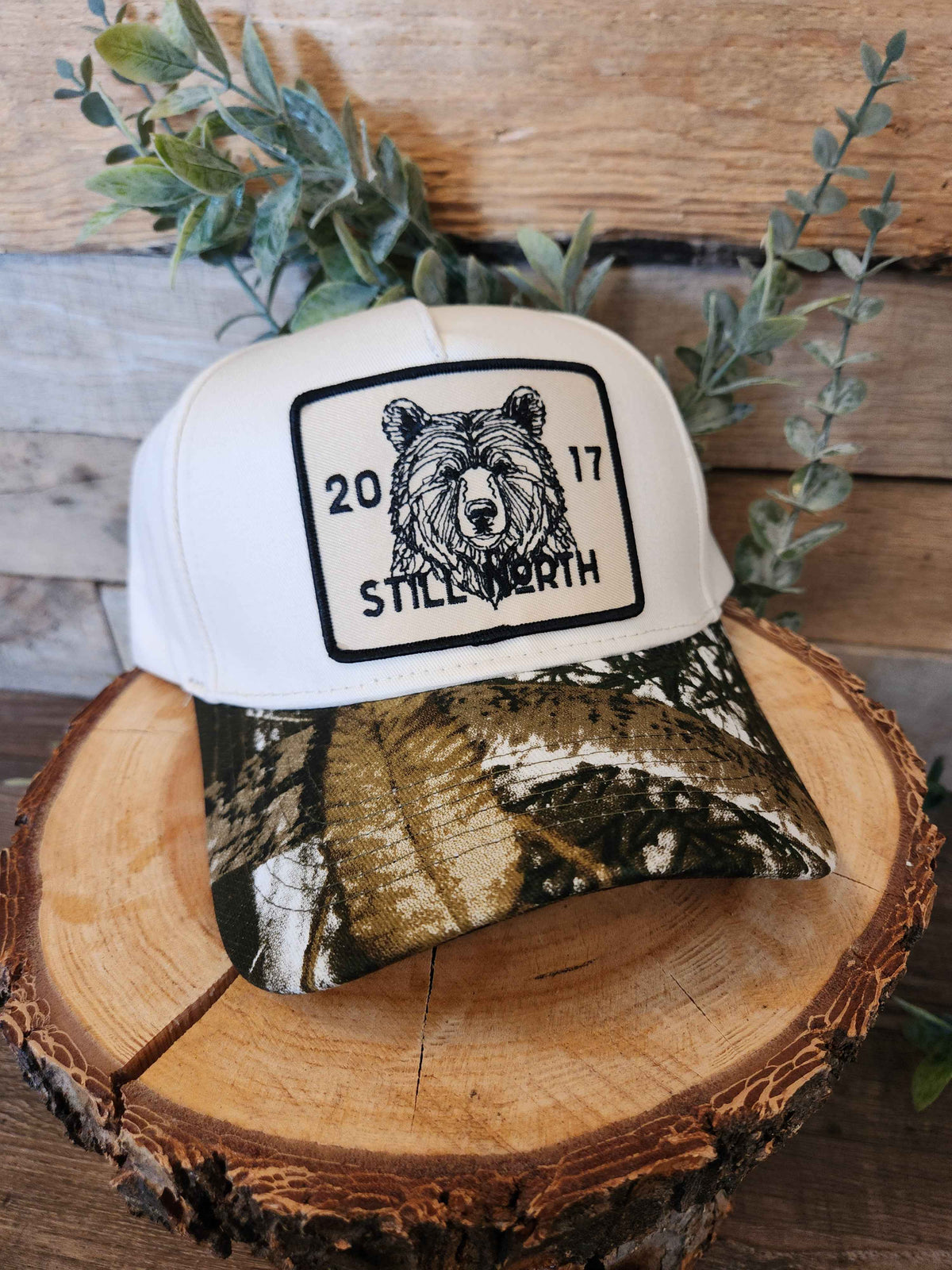 CAMO AND CREAM BEAR SNAPBACK