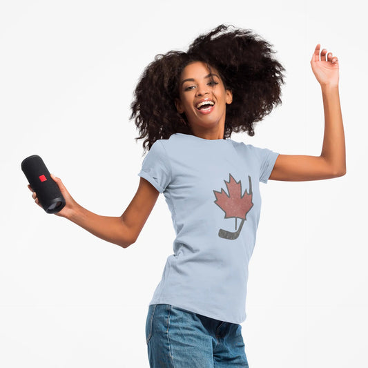 Maple Leaf Hockey Stick Women's T-Shirt - Canadian Hockey Pride - Maple Stick Hockey Co. - Ladies Fit