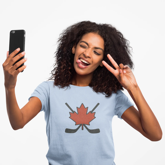 Maple Leaf Hockey Sticks Women's T-Shirt – Canadian Hockey Pride Tee