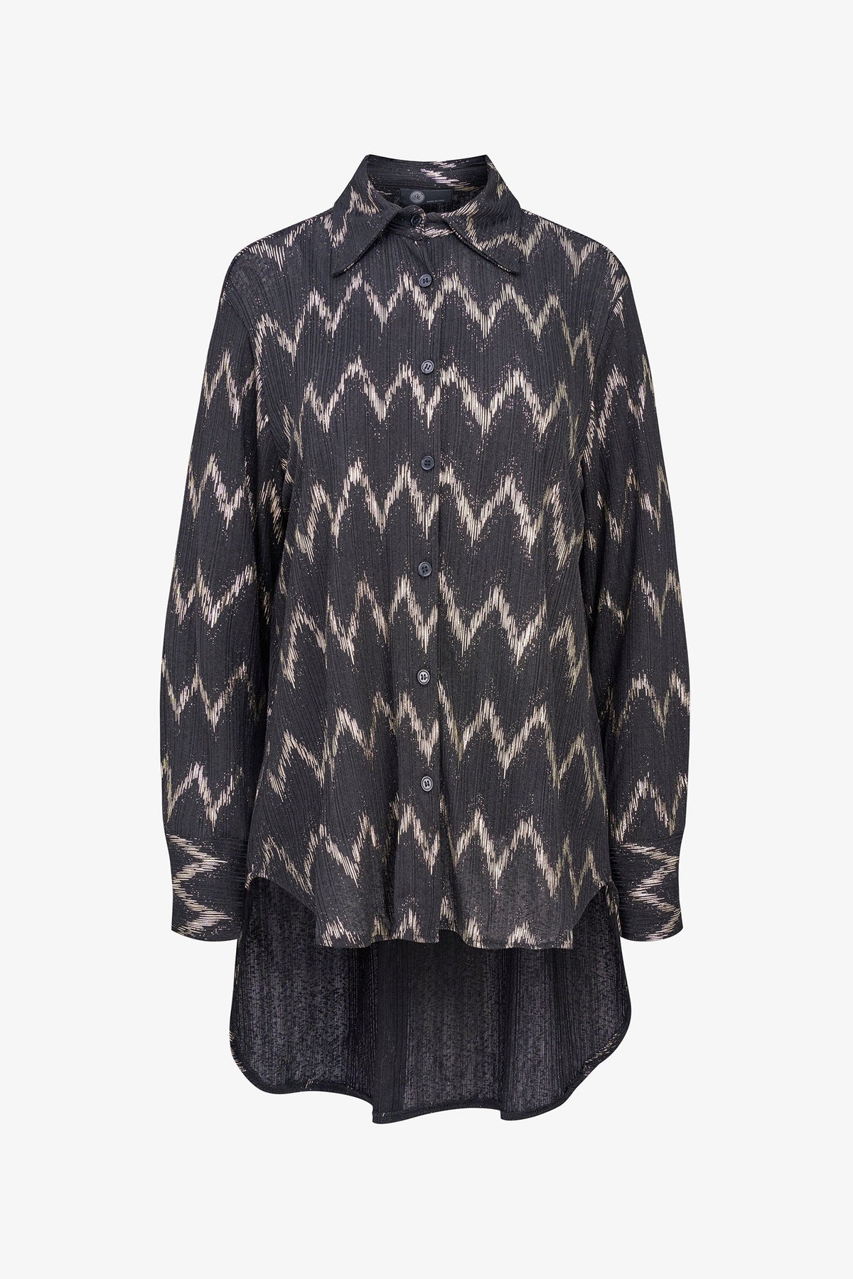 Women's Foil Zigzag-Stripe Button-Down Tunic Shirt with Removable Cami