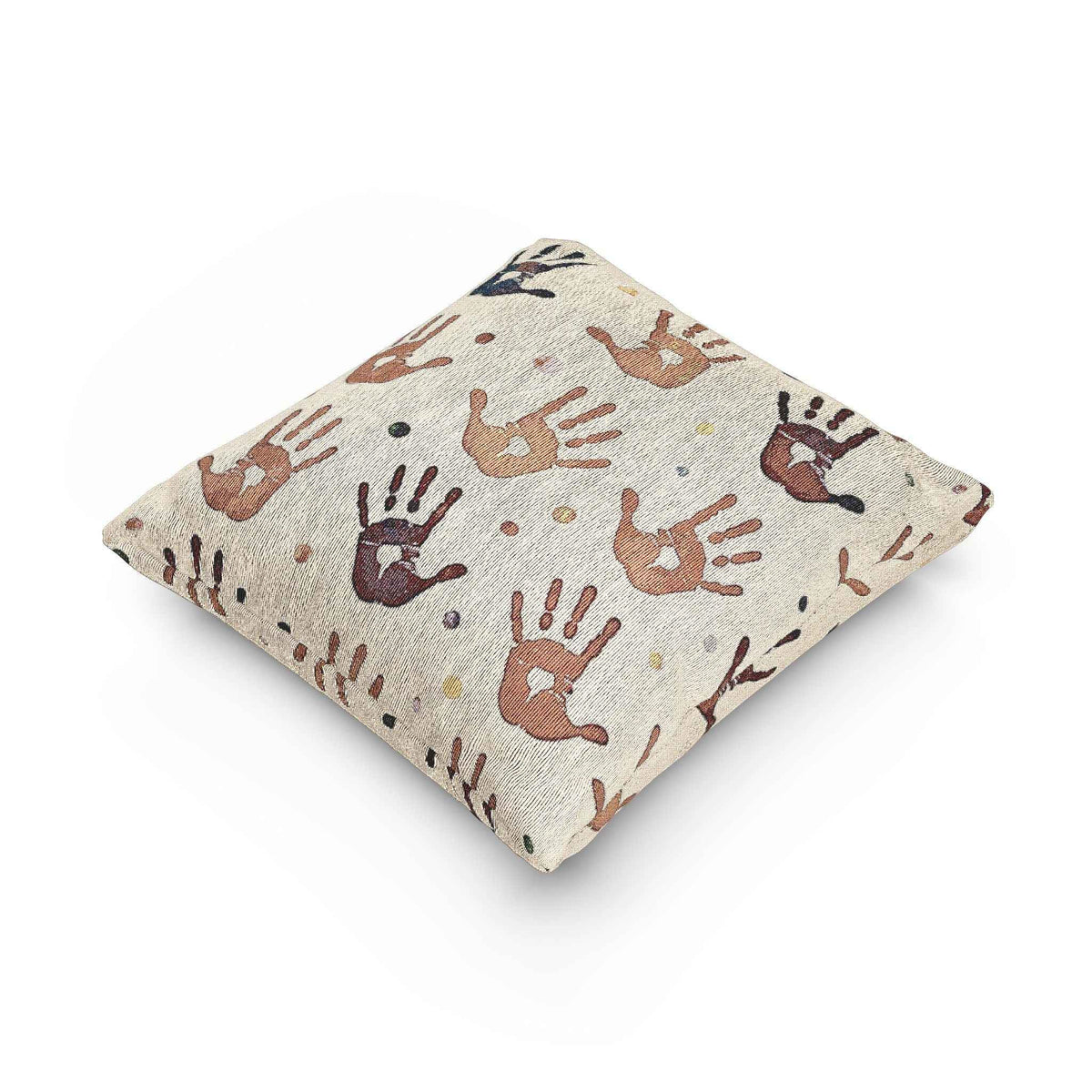 Handprint Pattern Woven Pillow | Boho Tribal Decorative Cushion