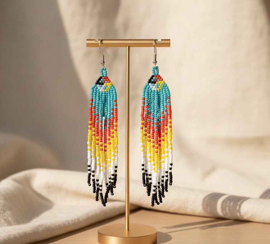 Turquoise  Firebird Spirit Beaded Earrings