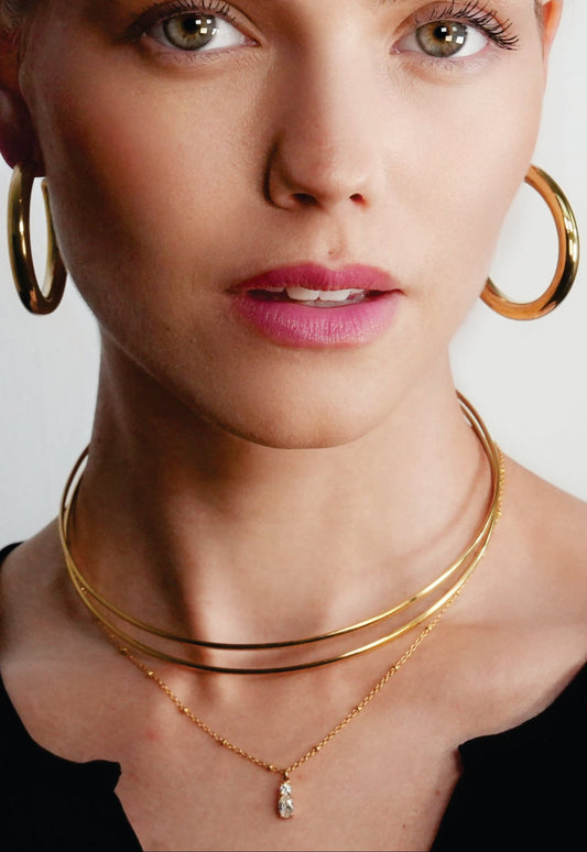 BETHANIE Gold: Double Banded Choker Collar Necklace.