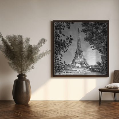 Wall art PARIS Eiffel Tower & River Seine - Monochrome