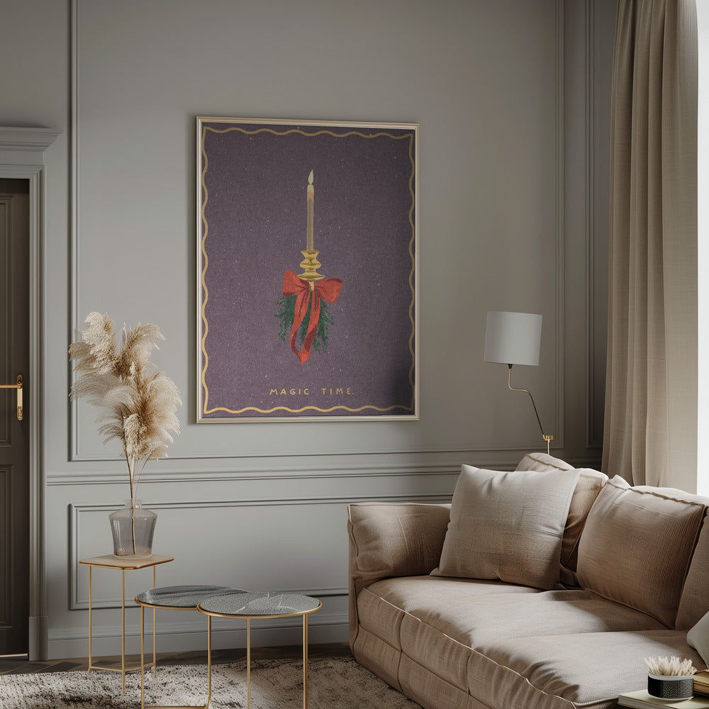 Wall art Candle with bow and spruce sprigs Canvas Print