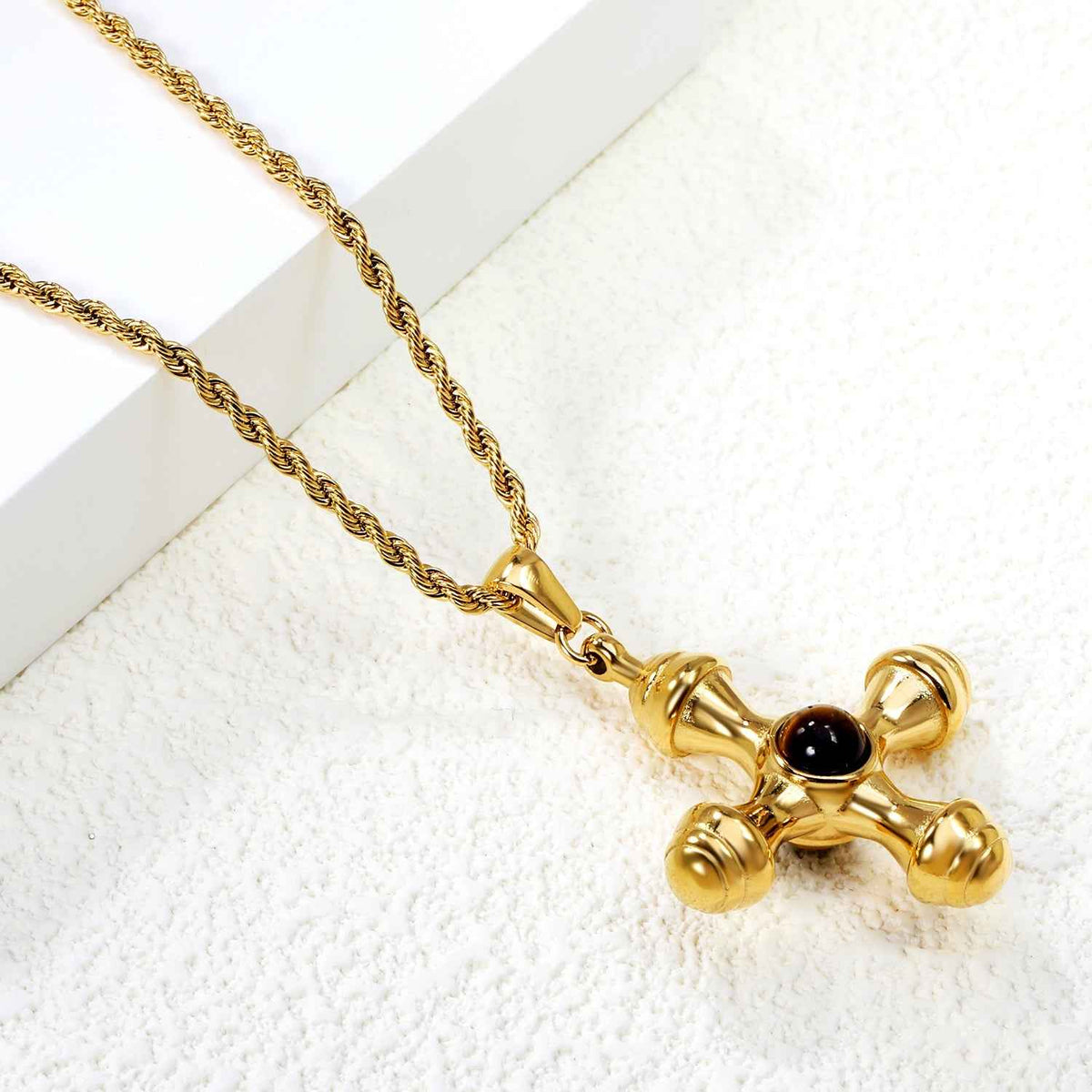 Cat's Eye Cross Charm Necklace