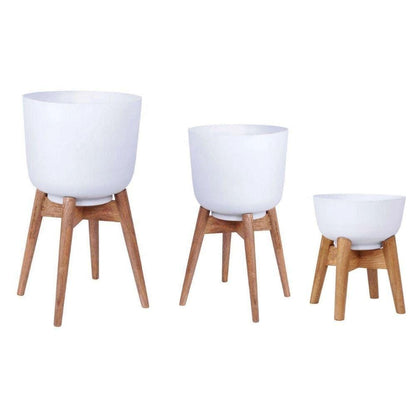 Sita - Mid-Century Turned Wood Leg Planter White (Multiple Sizes)