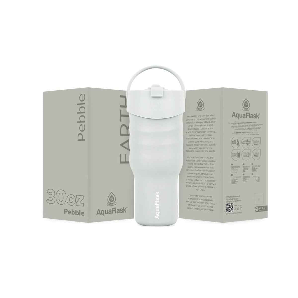 AquaFlask Earth Collection 30oz Insulated Stainless Steel Tumbler with Handle – Hot 12H / Cold 24H, Leak-Proof & Durable