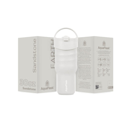 AquaFlask Earth Collection 30oz Insulated Stainless Steel Tumbler with Handle – Hot 12H / Cold 24H, Leak-Proof & Durable