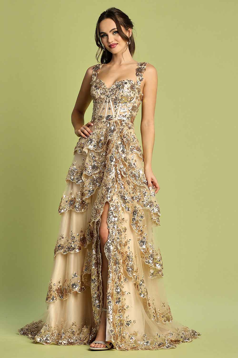 TIERED RUFFLE A LINE DRESS