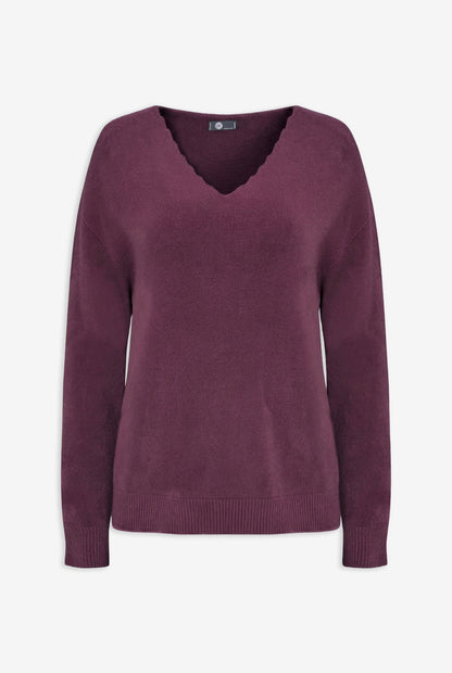 Women's Scalloped V-Neck Tunic Sweater