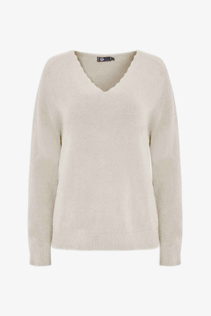 Women's Scalloped V-Neck Tunic Sweater
