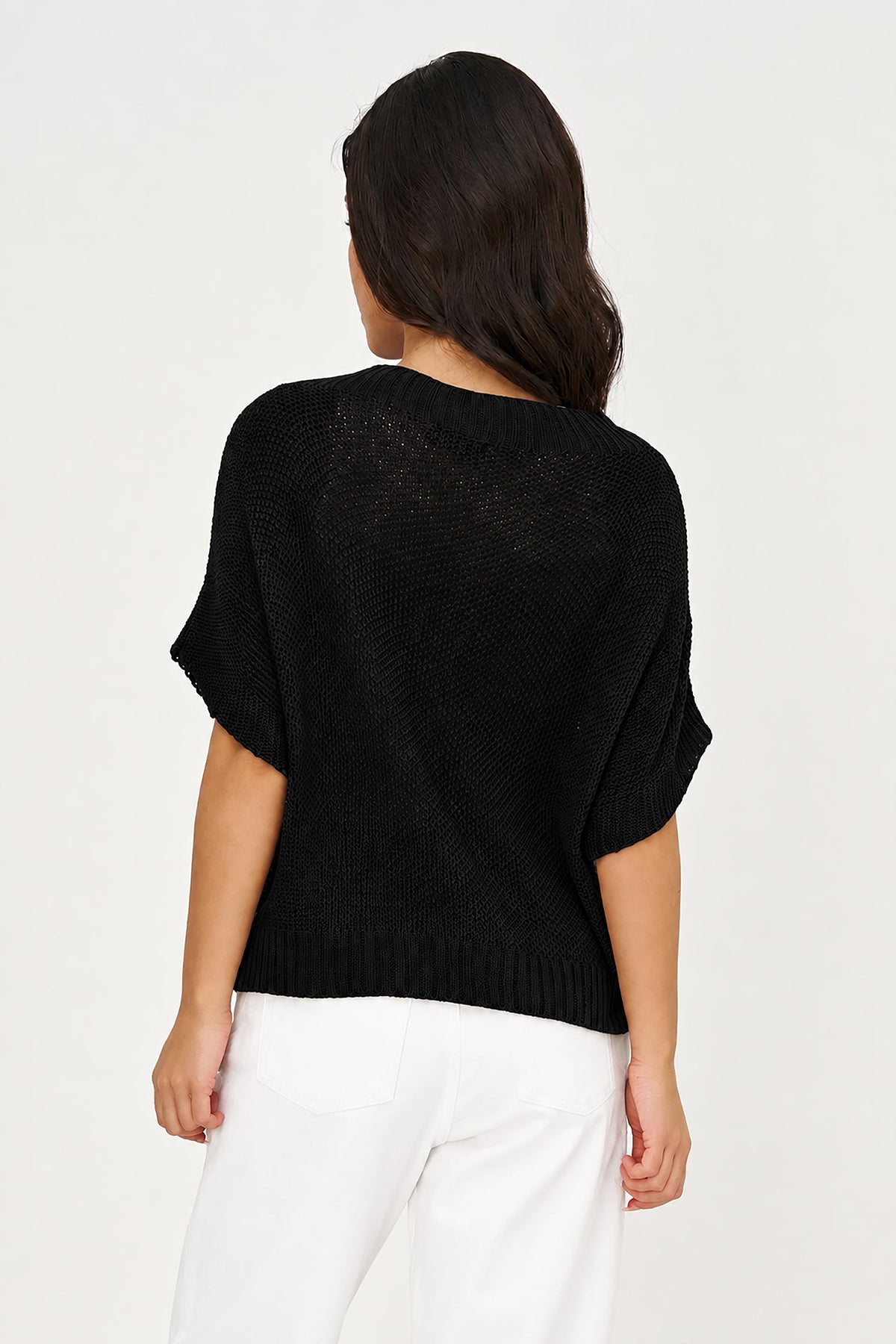 Women's Knit Boat-Neck Sweater with Short Sleeves