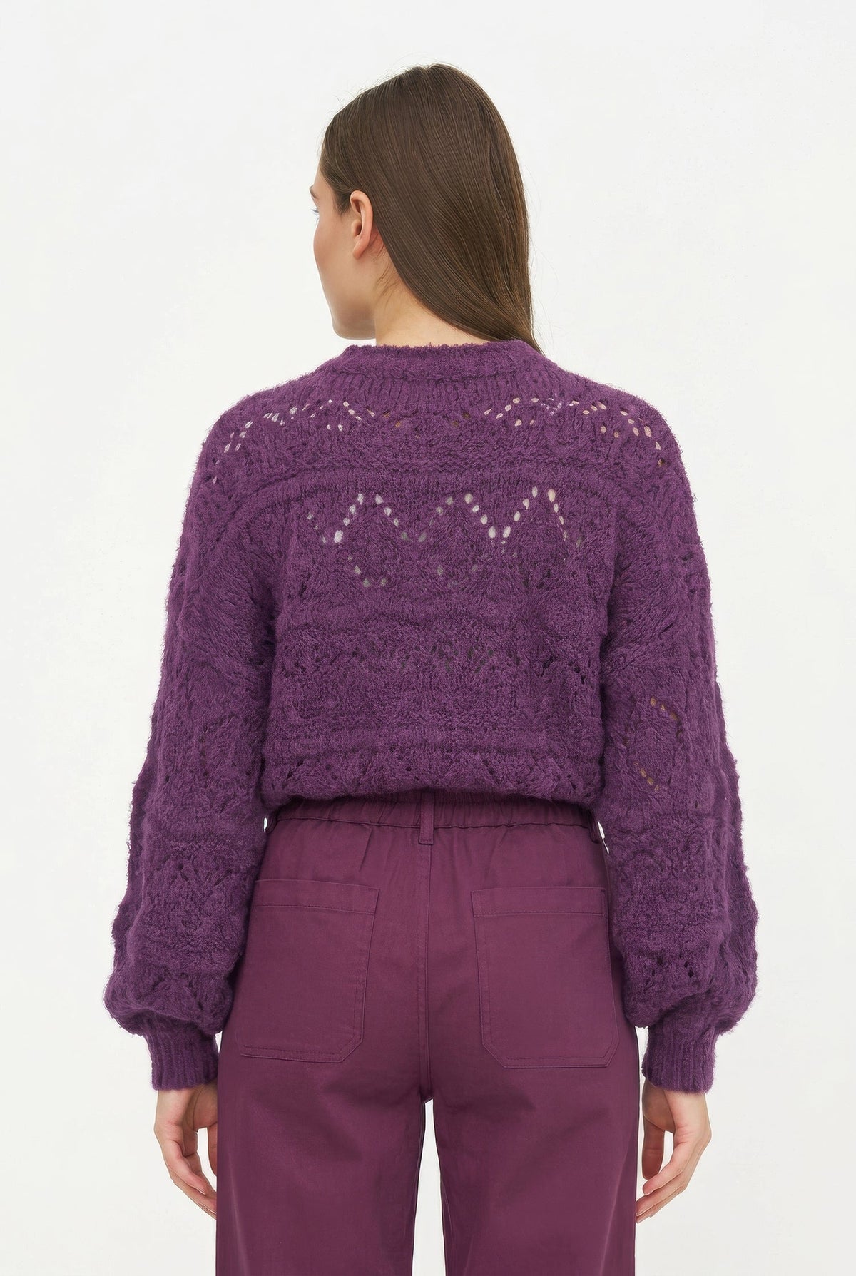 Women's Open-Crochet Crew-Neck Sweater