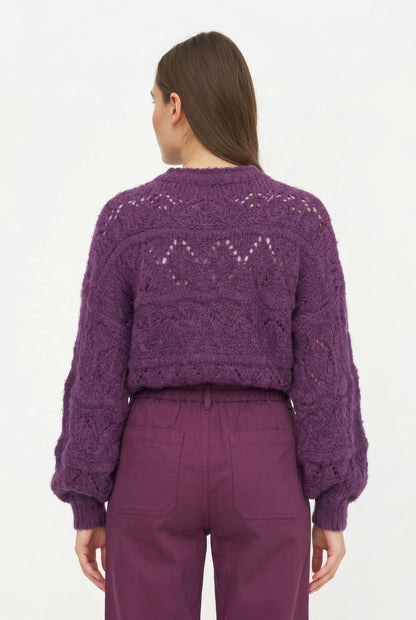 Women's Open-Crochet Crew-Neck Sweater