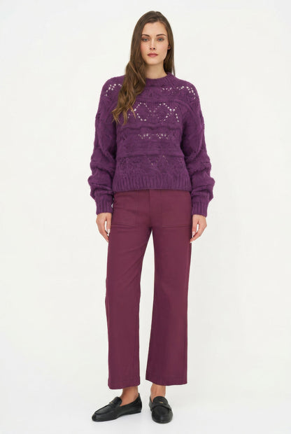 Women's Open-Crochet Crew-Neck Sweater