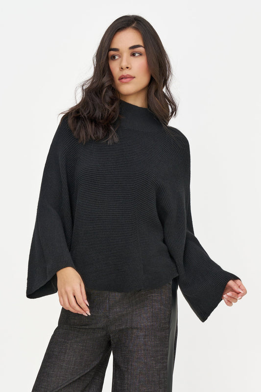 Women's Oversized Rib-Knit Mock-Neck Sweater with Scooped Hem