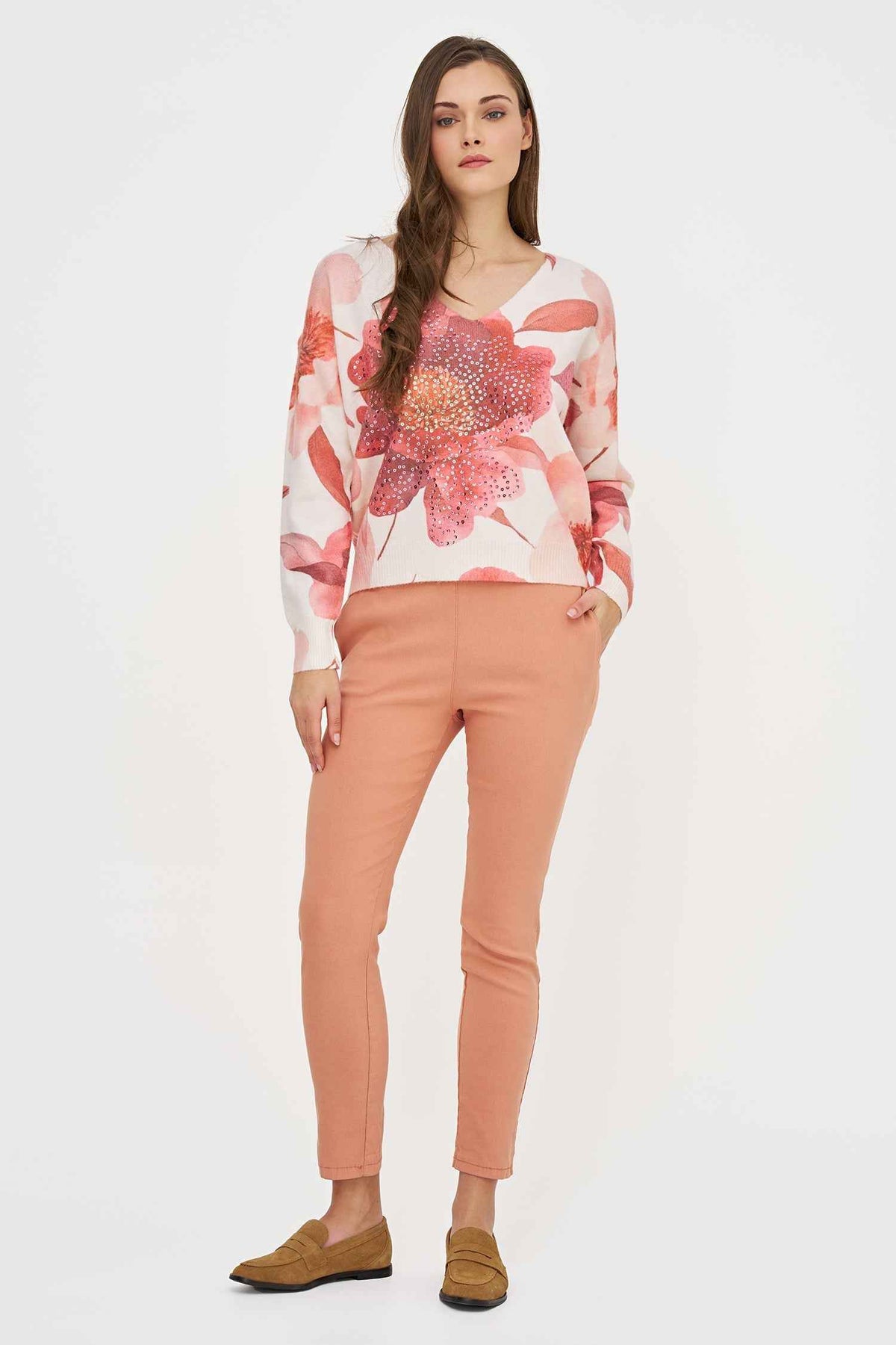 Women's Printed Knit V-Neck Sweater