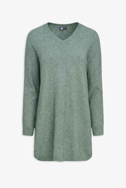 Women's Knit V-Neck Tunic Sweater with Long Sleeves