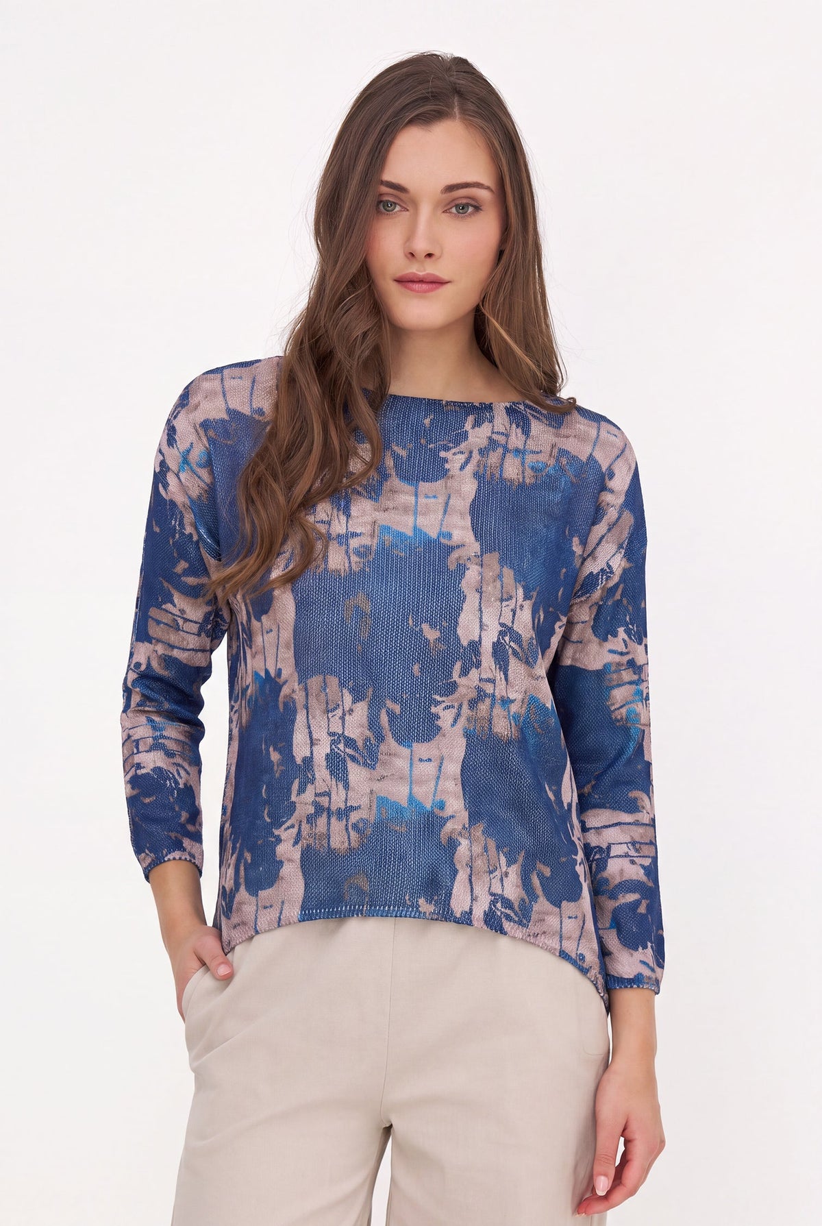 Women's Printed Knit Boat-Neck Sweater