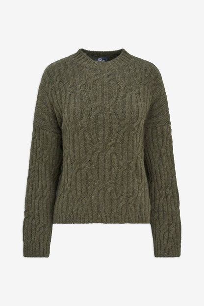 Women's Cable-Knit Crew-Neck Sweater with Long Sleeves